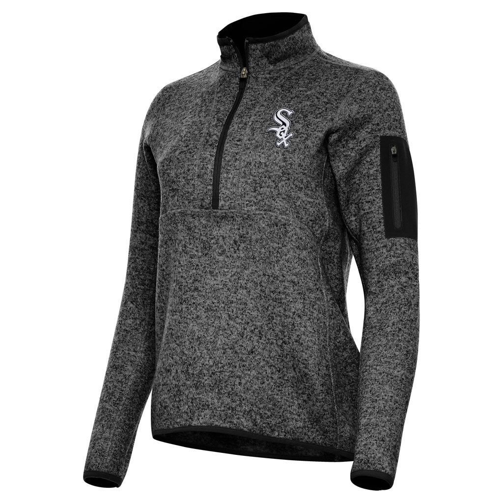MLB Chicago White Sox Women's Antigua Fortune 1/2 Zip Pullover Jacket - Heather black