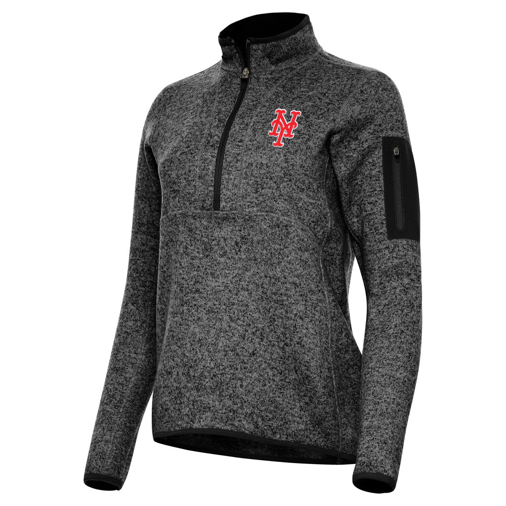MLB New York Mets Women's Antigua Fortune 1/2 Zip Pullover Jacket - Heather black