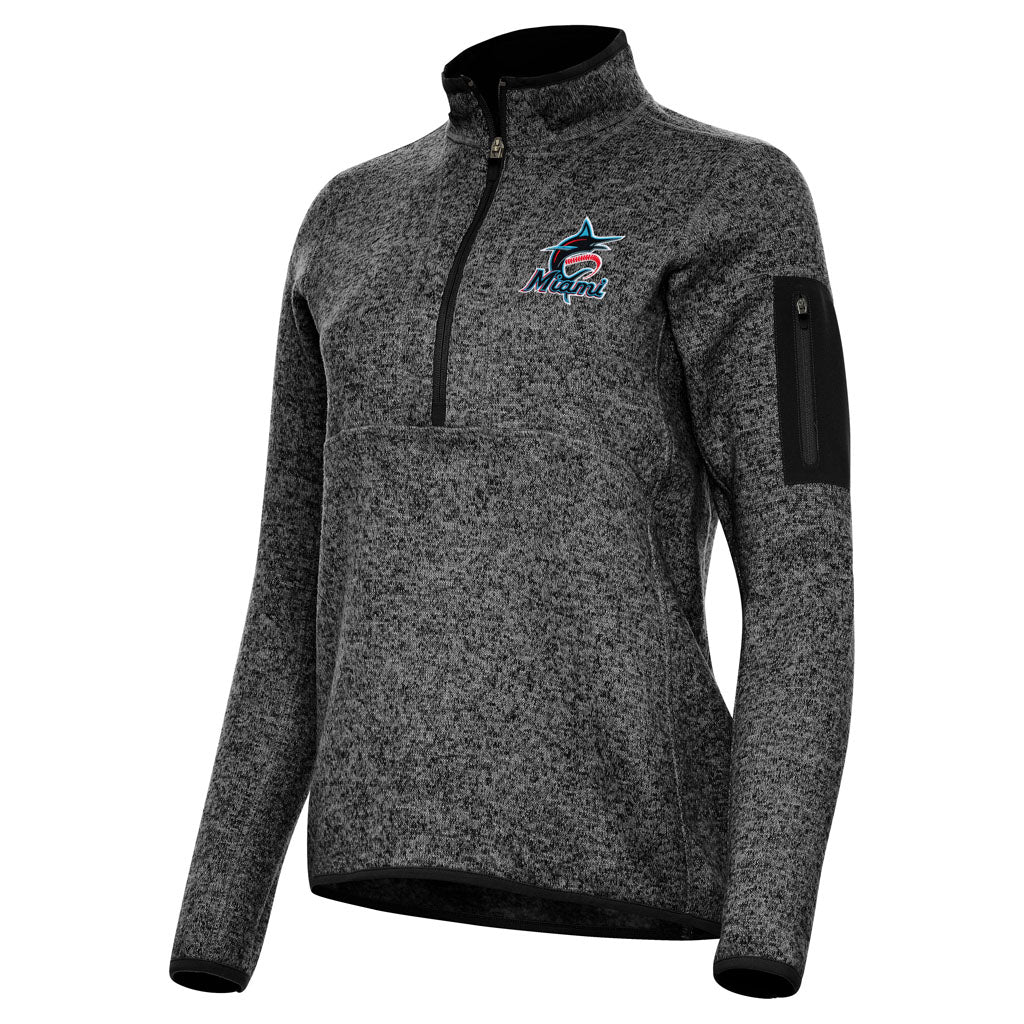 MLB Miami Marlins Women's Antigua Fortune 1/2 Zip Pullover Jacket - Heather black