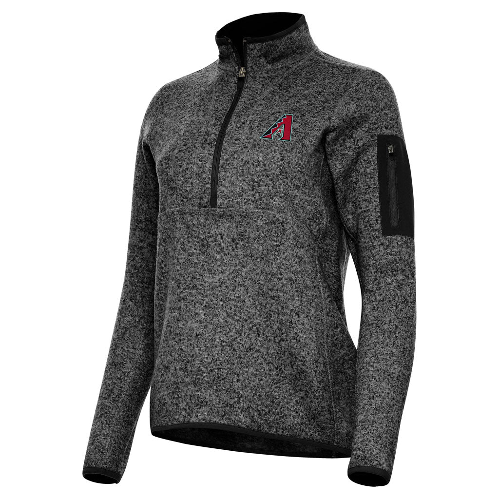 MLB Arizona Diamondbacks Women's Antigua Fortune 1/2 Zip Pullover Jacket - Heather black