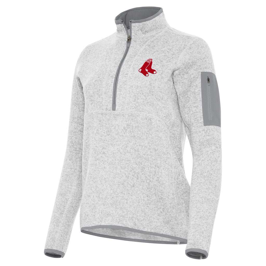 MLB Boston Red Sox Women's Antigua Fortune 1/2 Zip Pullover Jacket - Light gray