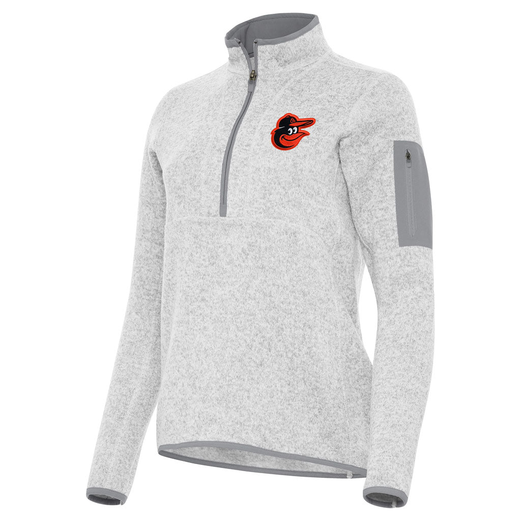 MLB Baltimore Orioles Women's Antigua Fortune 1/2 Zip Pullover Jacket - Light gray