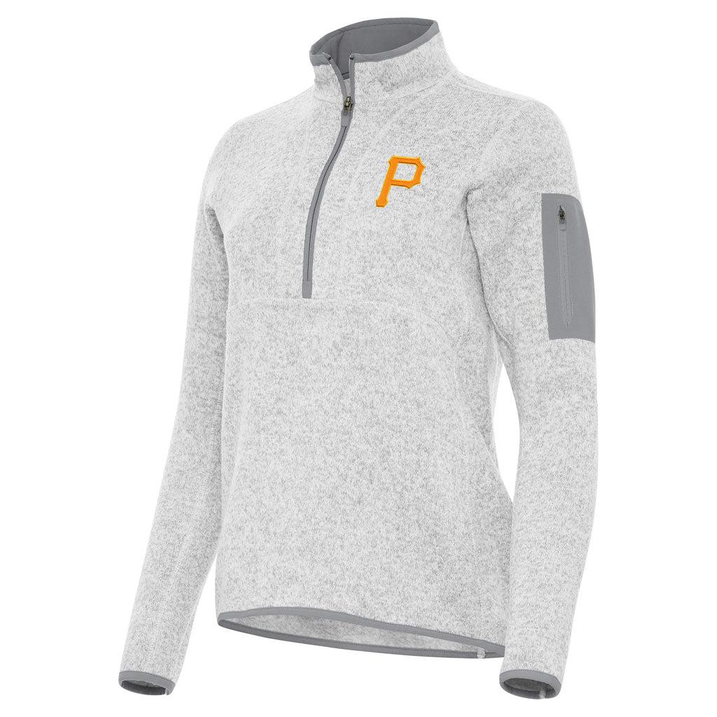 MLB Pittsburgh Pirates Women's Antigua Fortune 1/2 Zip Pullover Jacket - Light gray