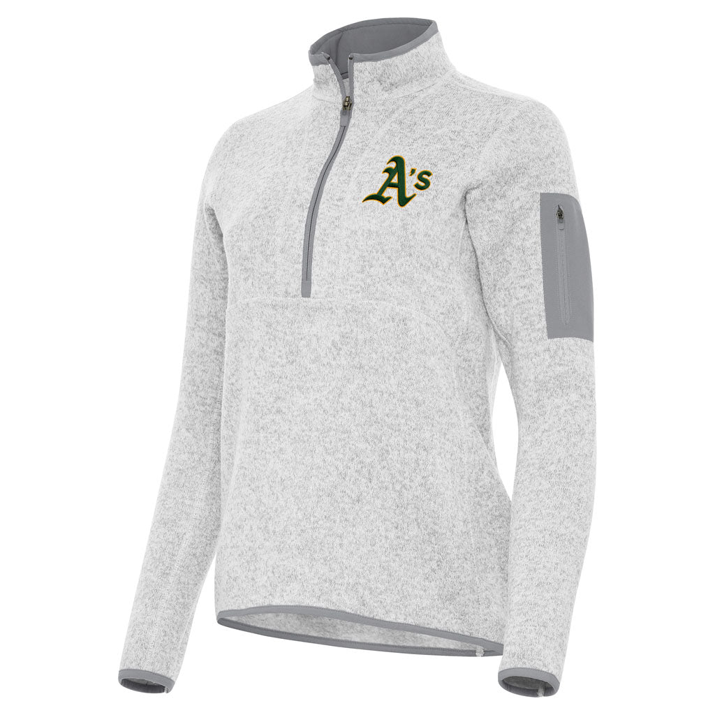 MLB Athletics Women's Antigua Fortune 1/2 Zip Pullover Jacket - Light gray