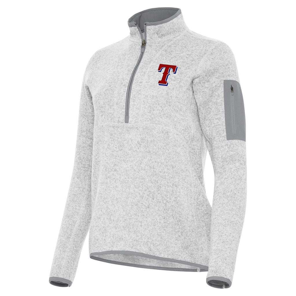 MLB Texas Rangers Women's Antigua Fortune 1/2 Zip Pullover Jacket - Light gray