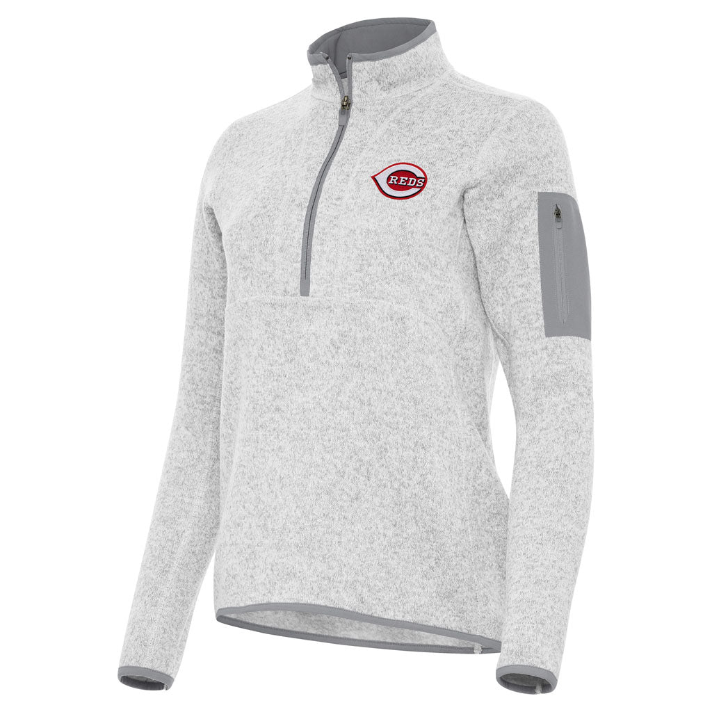 MLB Cincinnati Reds Women's Antigua Fortune 1/2 Zip Pullover Jacket - Light gray