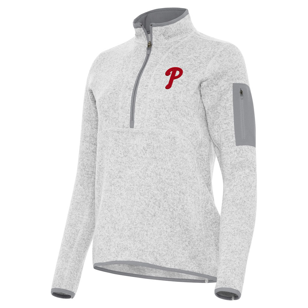 MLB Philadelphia Phillies Women's Antigua Fortune 1/2 Zip Pullover Jacket - Light gray