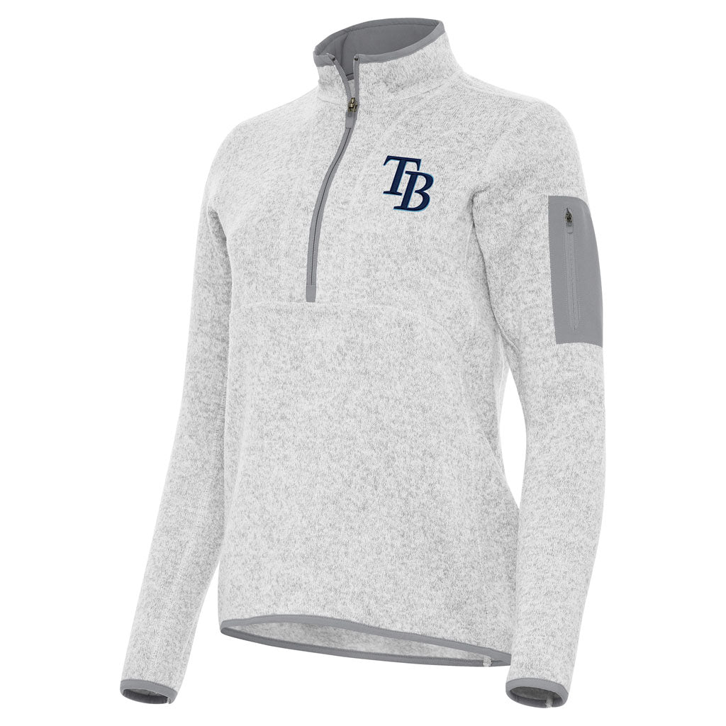 MLB Tampa Bay Rays Women's Antigua Fortune 1/2 Zip Pullover Jacket - Light gray