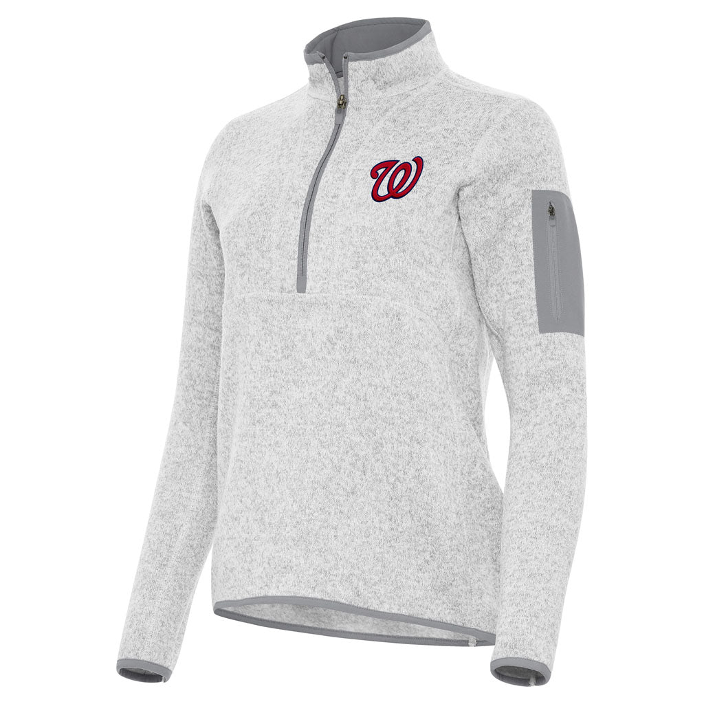 MLB Washington Nationals Women's Antigua Fortune 1/2 Zip Pullover Jacket - Light gray
