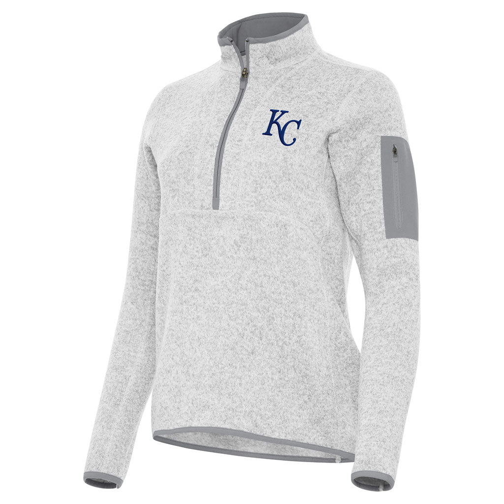 MLB Kansas City Royals Women's Antigua Fortune 1/2 Zip Pullover Jacket - Light gray