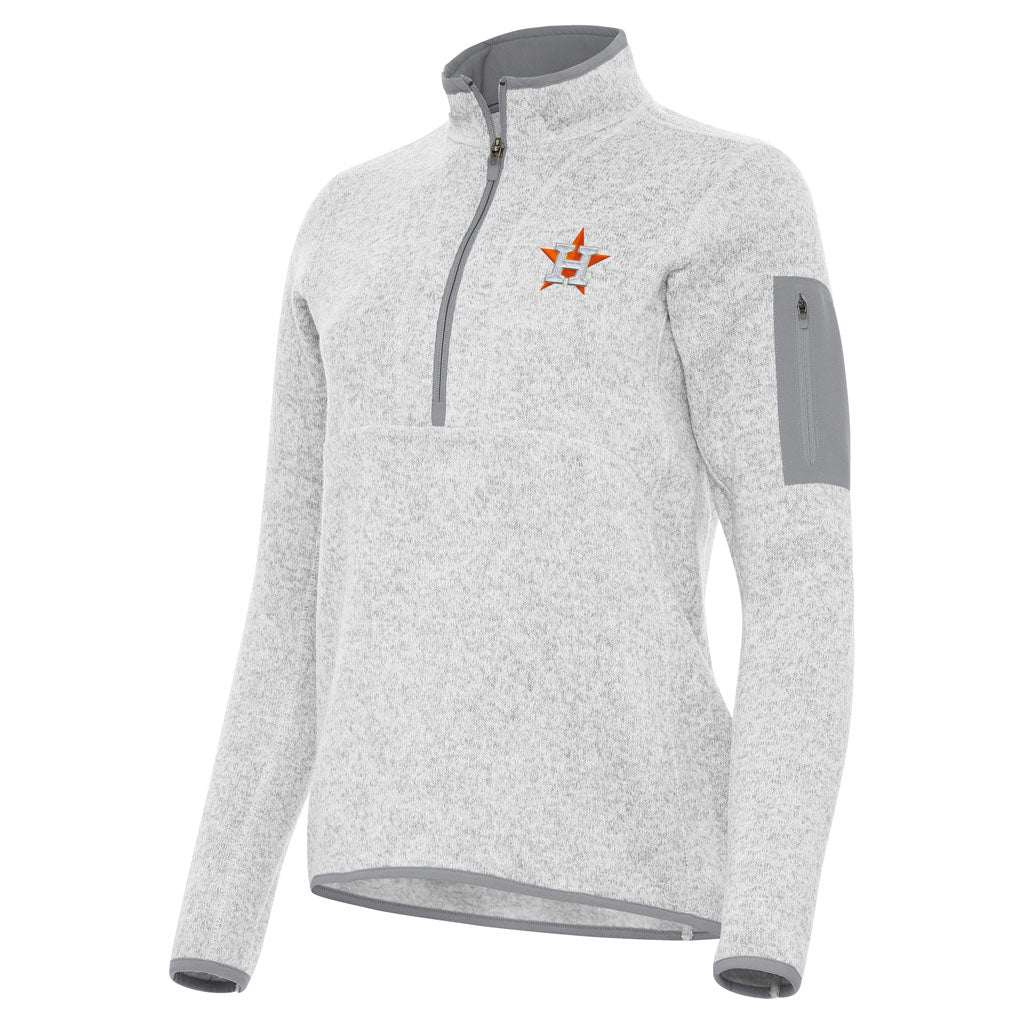 MLB Houston Astros Women's Antigua Fortune 1/2 Zip Pullover Jacket - Light gray