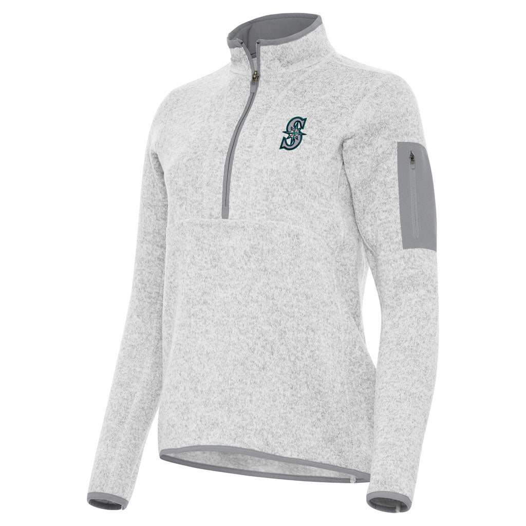 MLB Seattle Mariners Women's Antigua Fortune 1/2 Zip Pullover Jacket - Light gray
