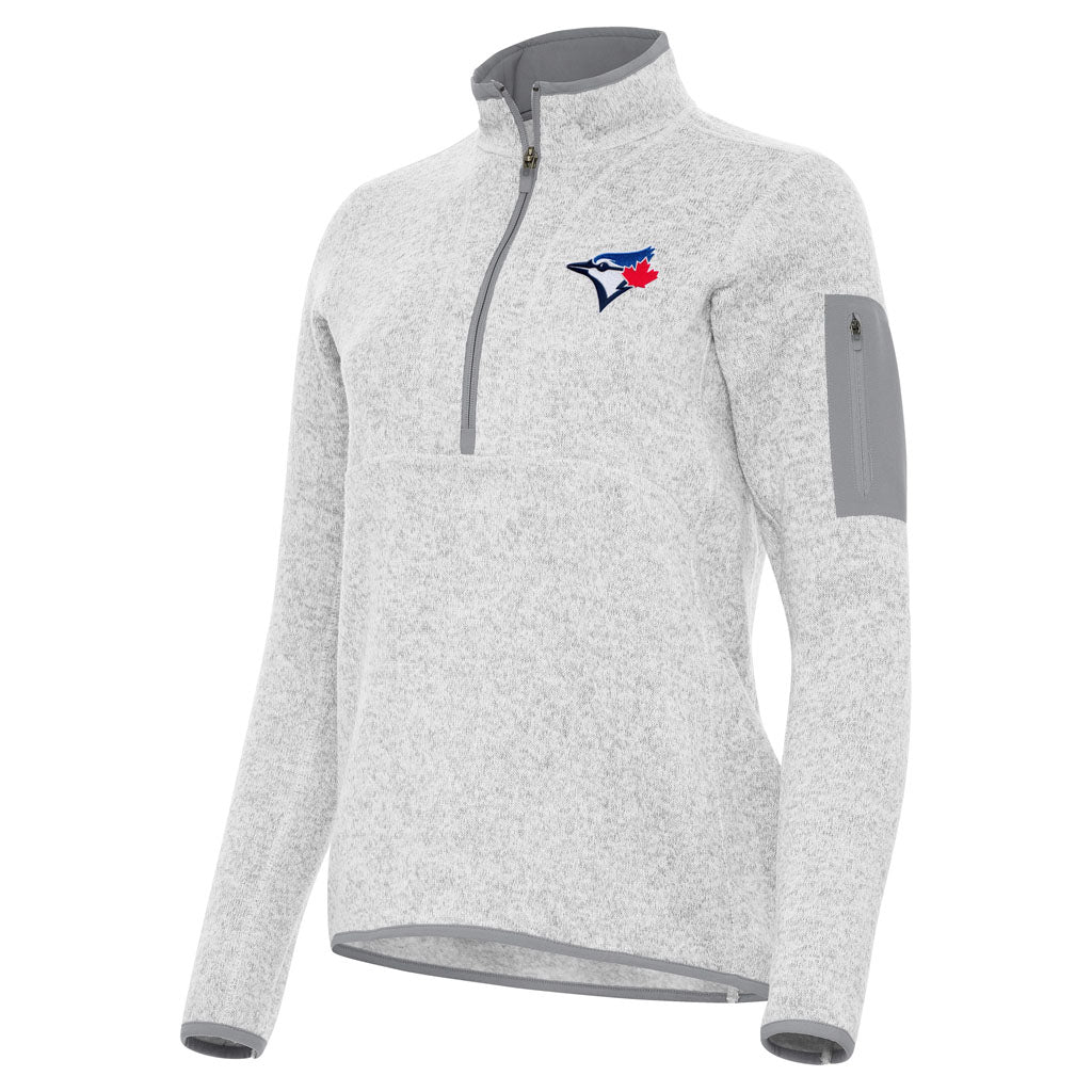 MLB Toronto Blue Jays Women's Antigua Fortune 1/2 Zip Pullover Jacket - Light gray