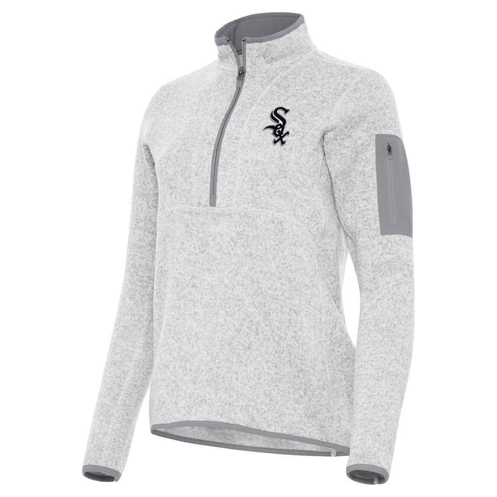 MLB Chicago White Sox Women's Antigua Fortune 1/2 Zip Pullover Jacket - Light gray