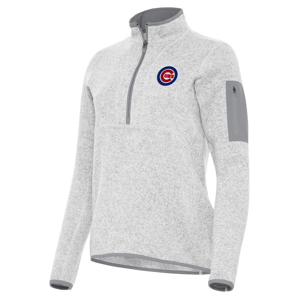 MLB Chicago Cubs Women's Antigua Fortune 1/2 Zip Pullover Jacket - Light gray