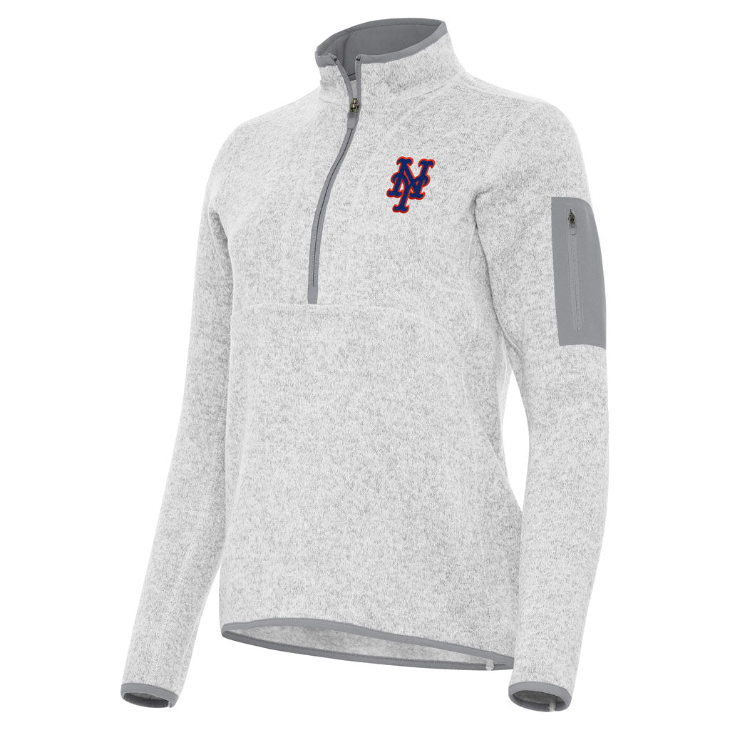 MLB New York Mets Women's Antigua Fortune 1/2 Zip Pullover Jacket - Light gray