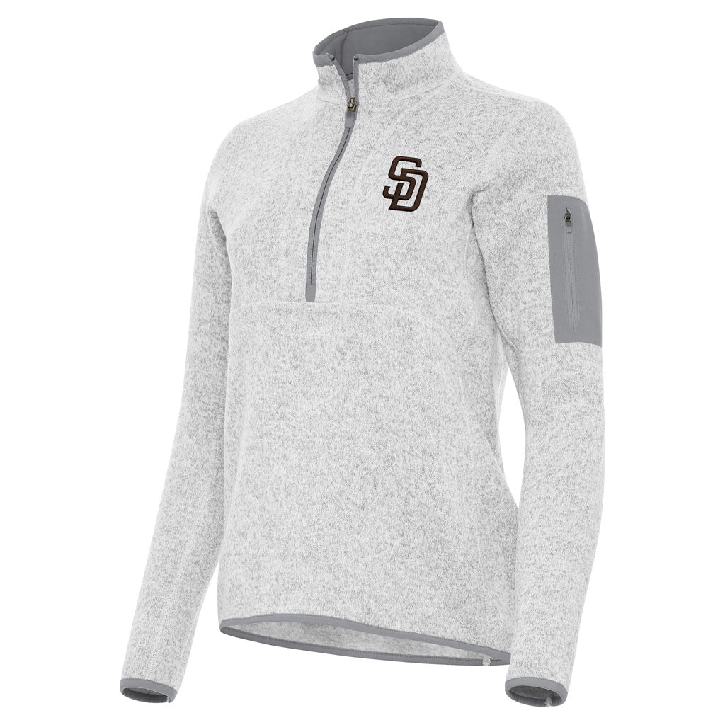 MLB San Diego Padres Women's Antigua Fortune 1/2 Zip Pullover Jacket - Light gray