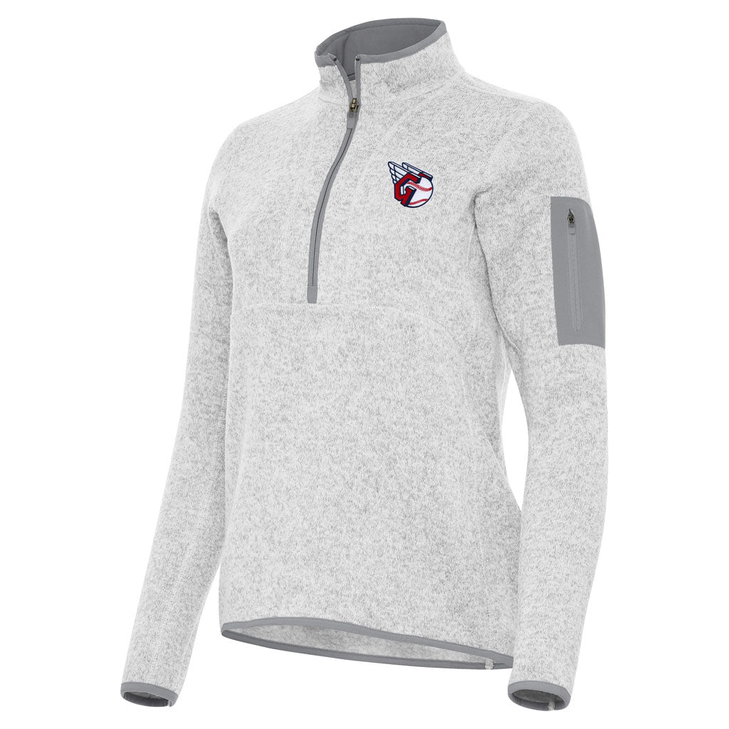 MLB Cleveland Guardians Women's Antigua Fortune 1/2 Zip Pullover Jacket - Light gray