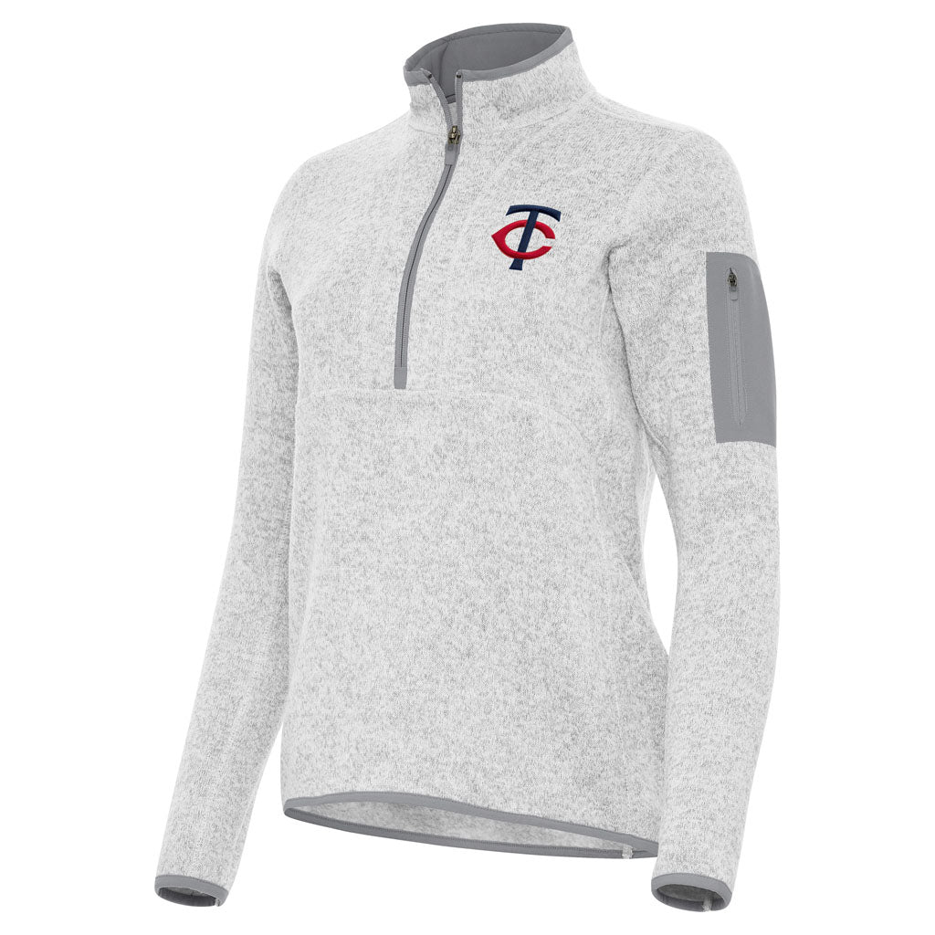MLB Minnesota Twins Women's Antigua Fortune 1/2 Zip Pullover Jacket - Light gray
