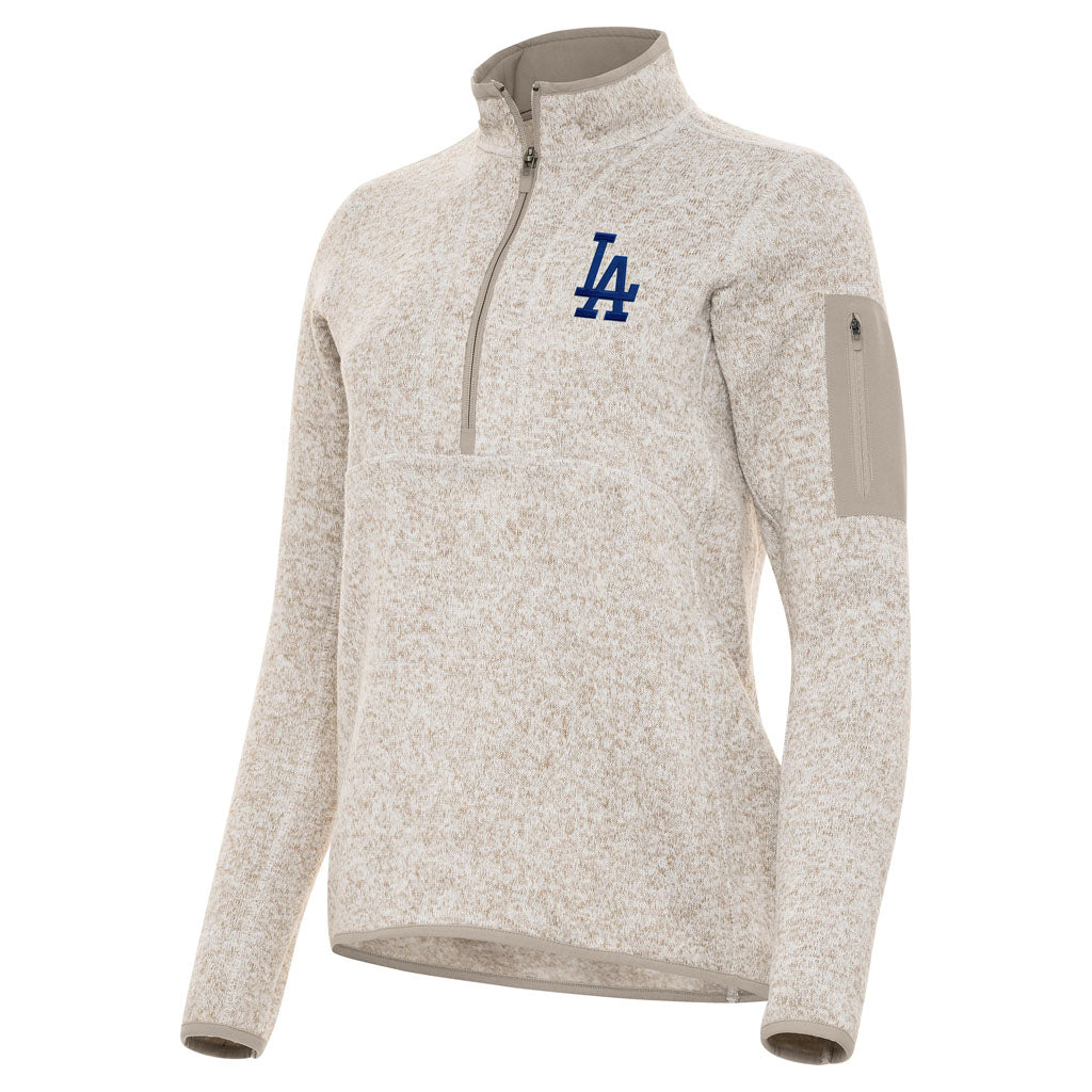 MLB Los Angeles Dodgers Women's Antigua Fortune 1/2 Zip Pullover Jacket - Stone