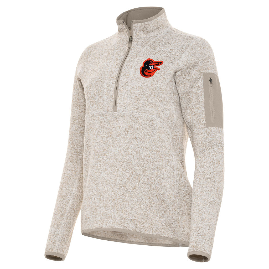 MLB Baltimore Orioles Women's Antigua Fortune 1/2 Zip Pullover Jacket - Stone