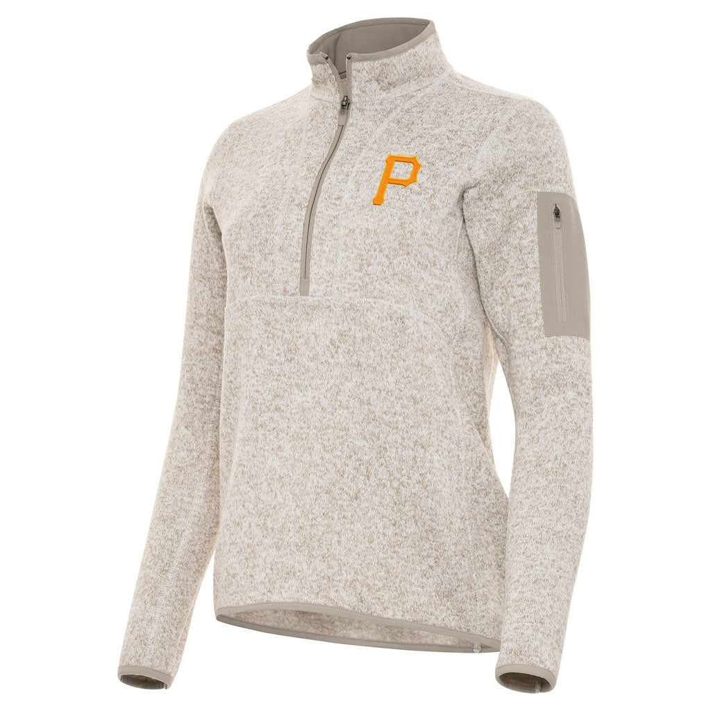 MLB Pittsburgh Pirates Women's Antigua Fortune 1/2 Zip Pullover Jacket - Stone