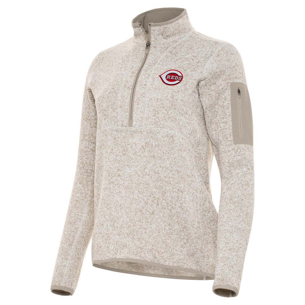 MLB Cincinnati Reds Women's Antigua Fortune 1/2 Zip Pullover Jacket - Stone