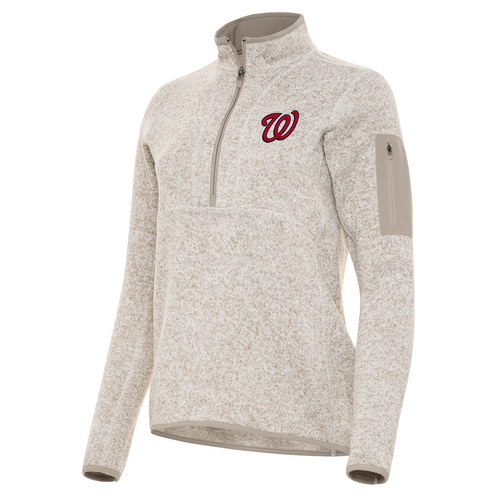 MLB Washington Nationals Women's Antigua Fortune 1/2 Zip Pullover Jacket - Stone