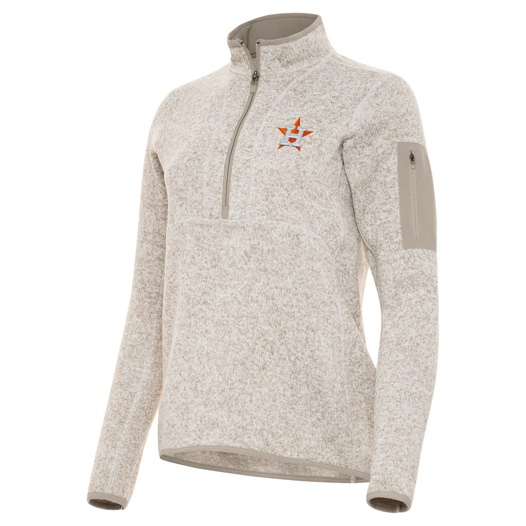 MLB Houston Astros Women's Antigua Fortune 1/2 Zip Pullover Jacket - Stone