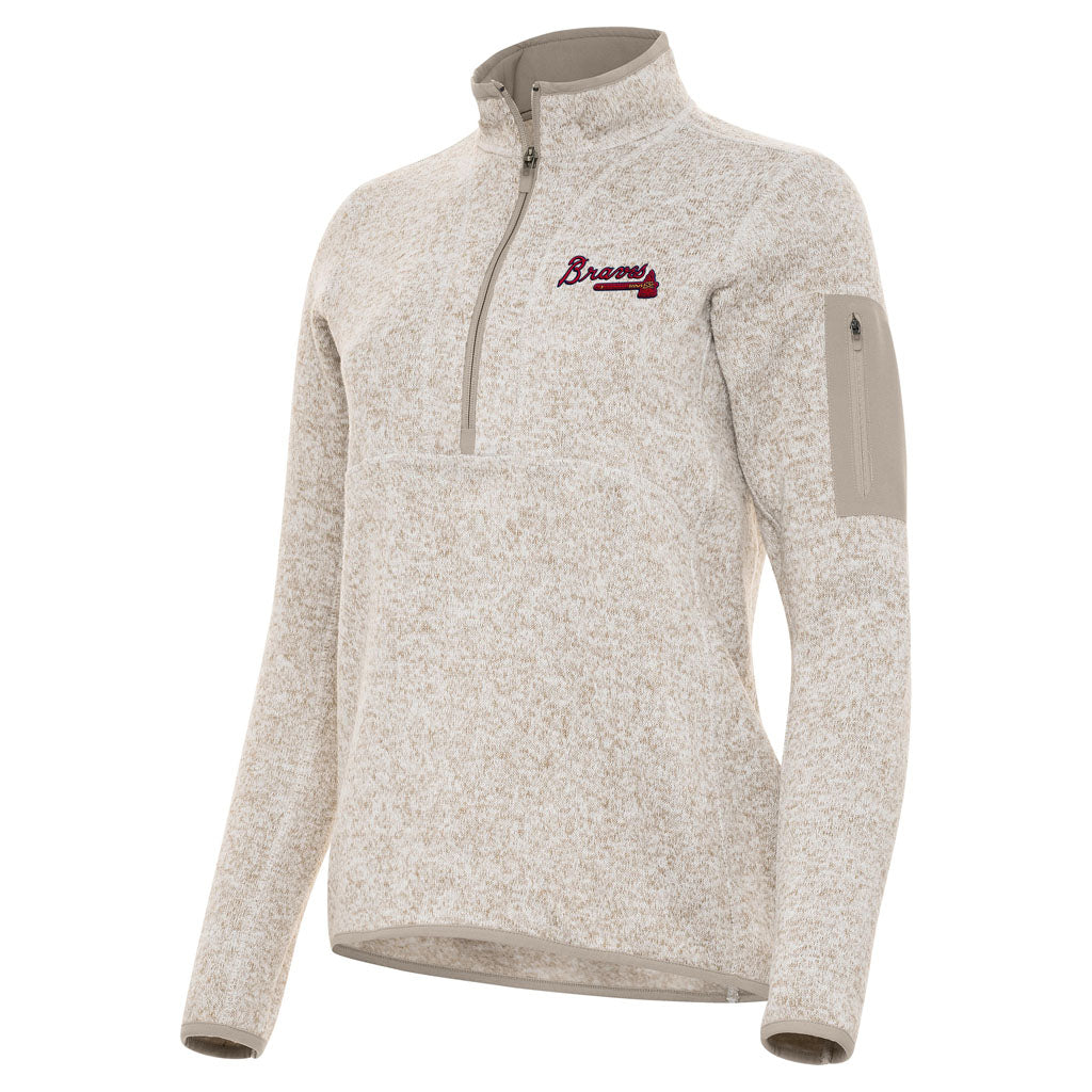 MLB Atlanta Braves Women's Antigua Fortune 1/2 Zip Pullover Jacket - Stone
