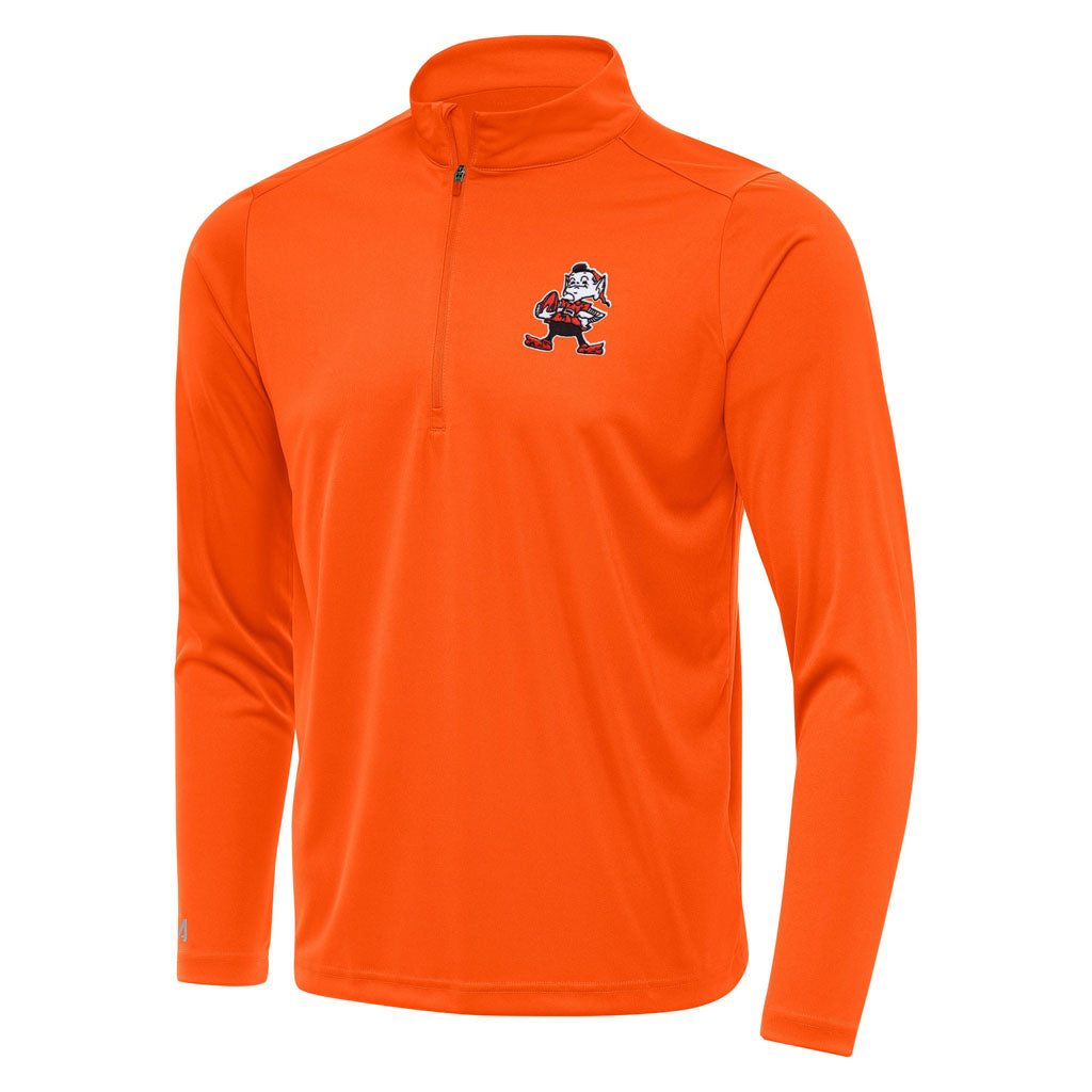 NFL Cleveland Browns Antigua Throwback Tribute 1/4 Zip Pullover Jacket - Orange