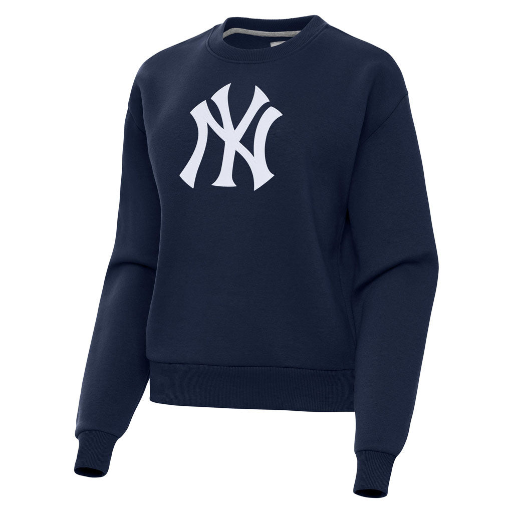 MLB New York Yankees Women's Antigua Full Front Victory Crewneck Sweater - Navy
