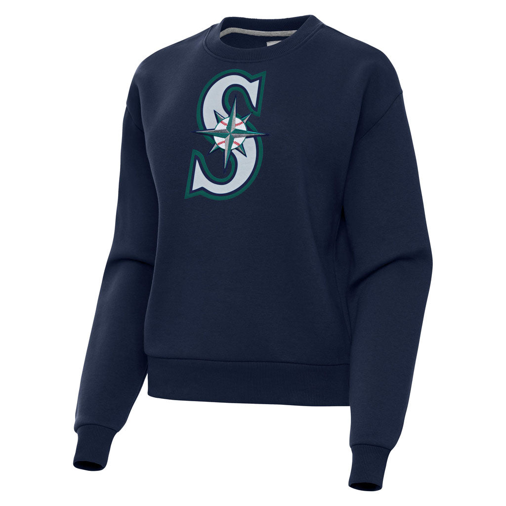 MLB Seattle Mariners Women's Antigua Full Front Victory Crewneck Sweater - Navy