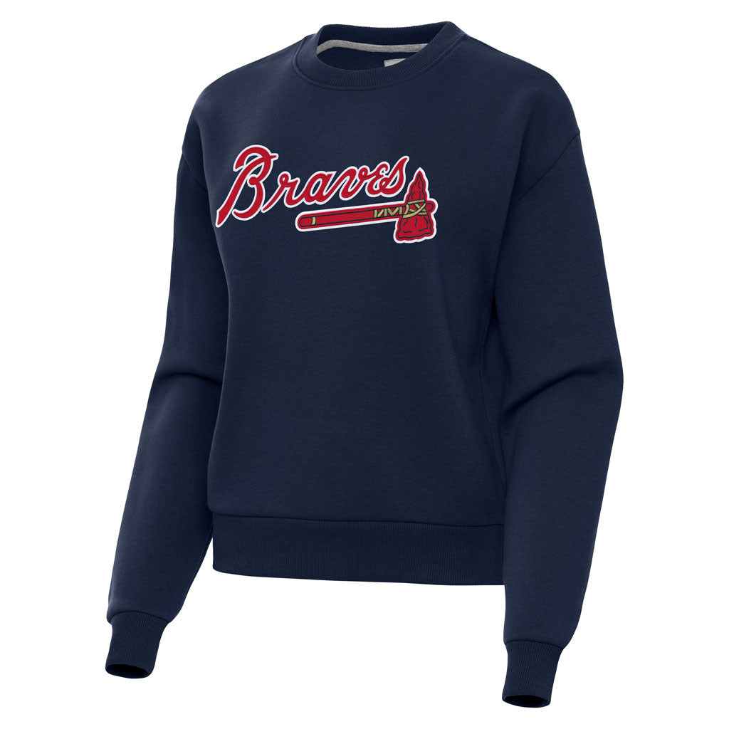 MLB Atlanta Braves Women's Antigua Full Front Victory Crewneck Sweater - Navy
