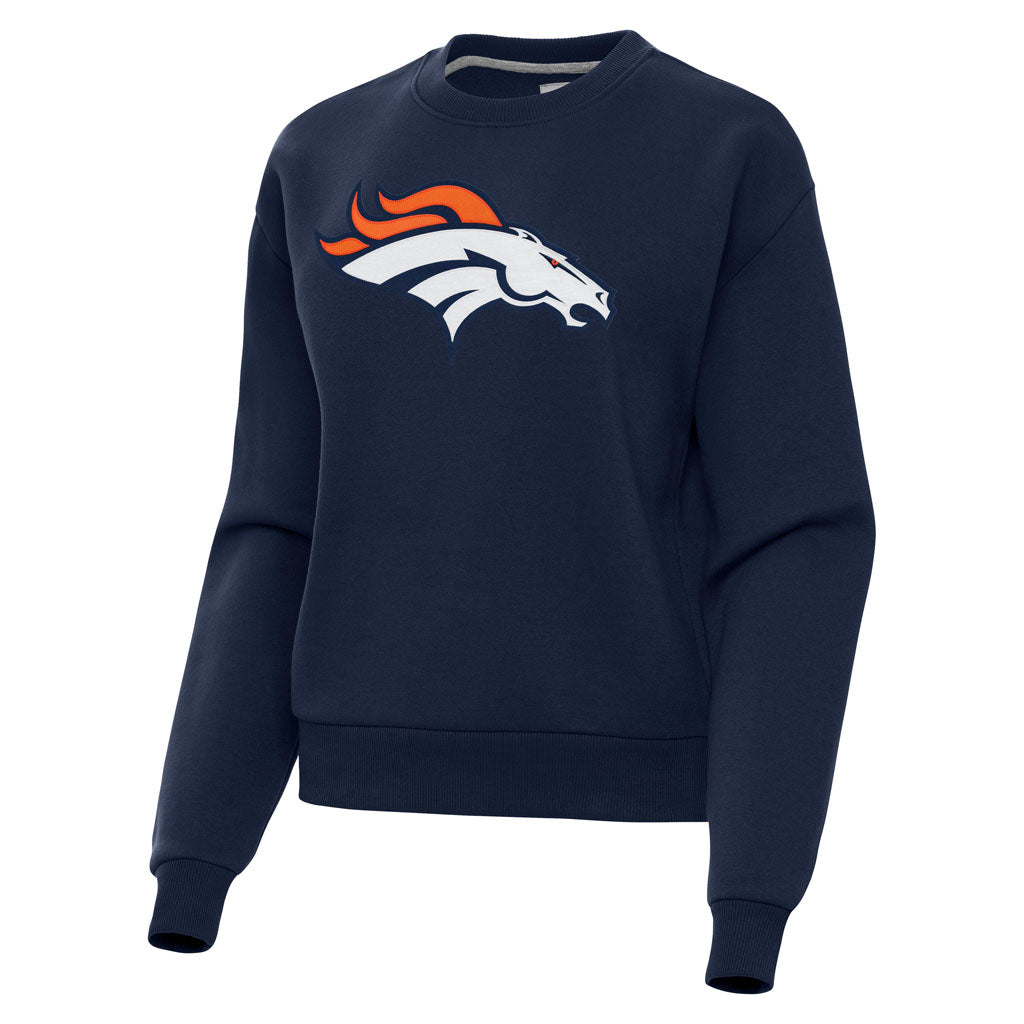 NFL Denver Broncos Women's Antigua Full Front Victory Crewneck Sweater - Navy