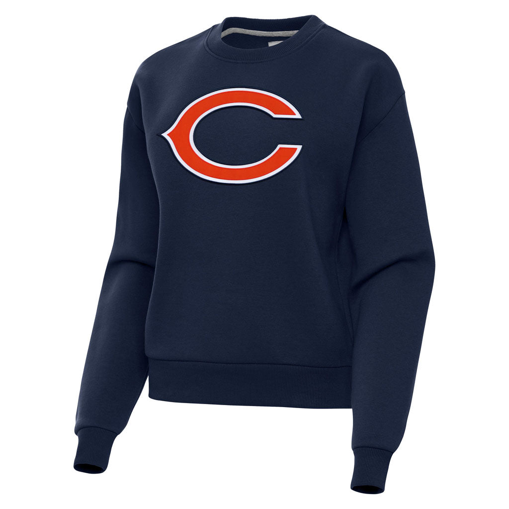 NFL Chicago Bears Women's Antigua Full Front Victory Crewneck Sweater - Navy