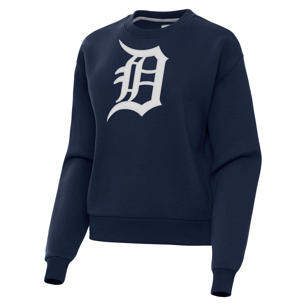 MLB Detroit Tigers Women's Antigua Full Front Victory Crewneck Sweater - Navy