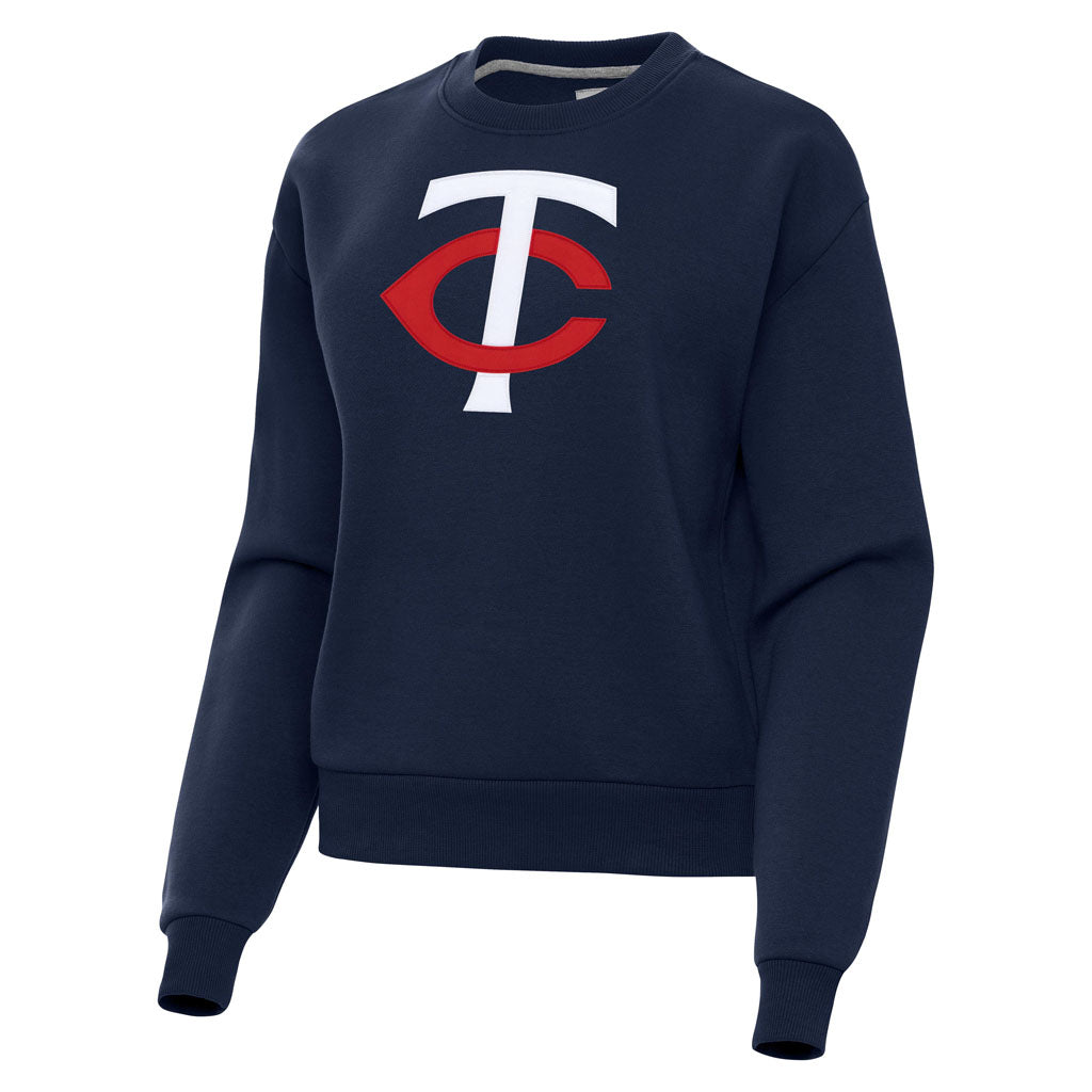MLB Minnesota Twins Women's Antigua Full Front Victory Crewneck Sweater - Navy