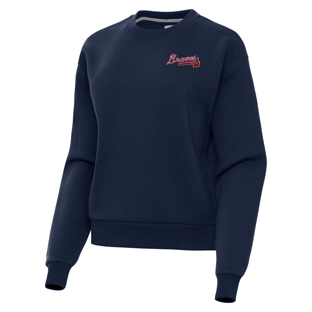 MLB Atlanta Braves Women's Antigua Victory Crewneck Sweater - Navy