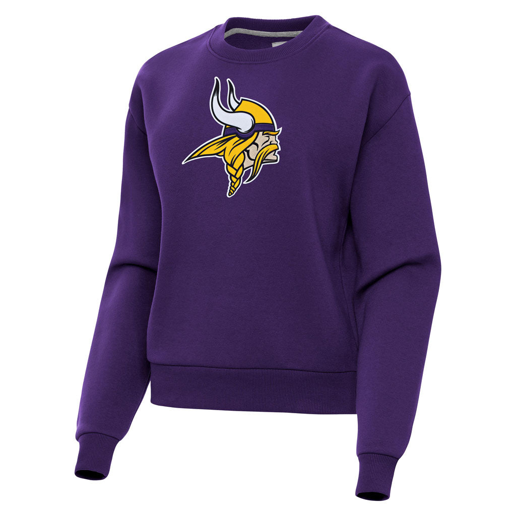 NFL Minnesota Vikings Women's Antigua Full Front Victory Crewneck Sweater - Purple