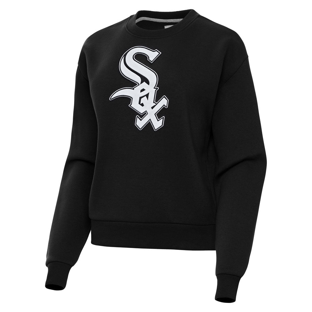 MLB Chicago White Sox Women's Antigua Full Front Victory Crewneck Sweater - Black