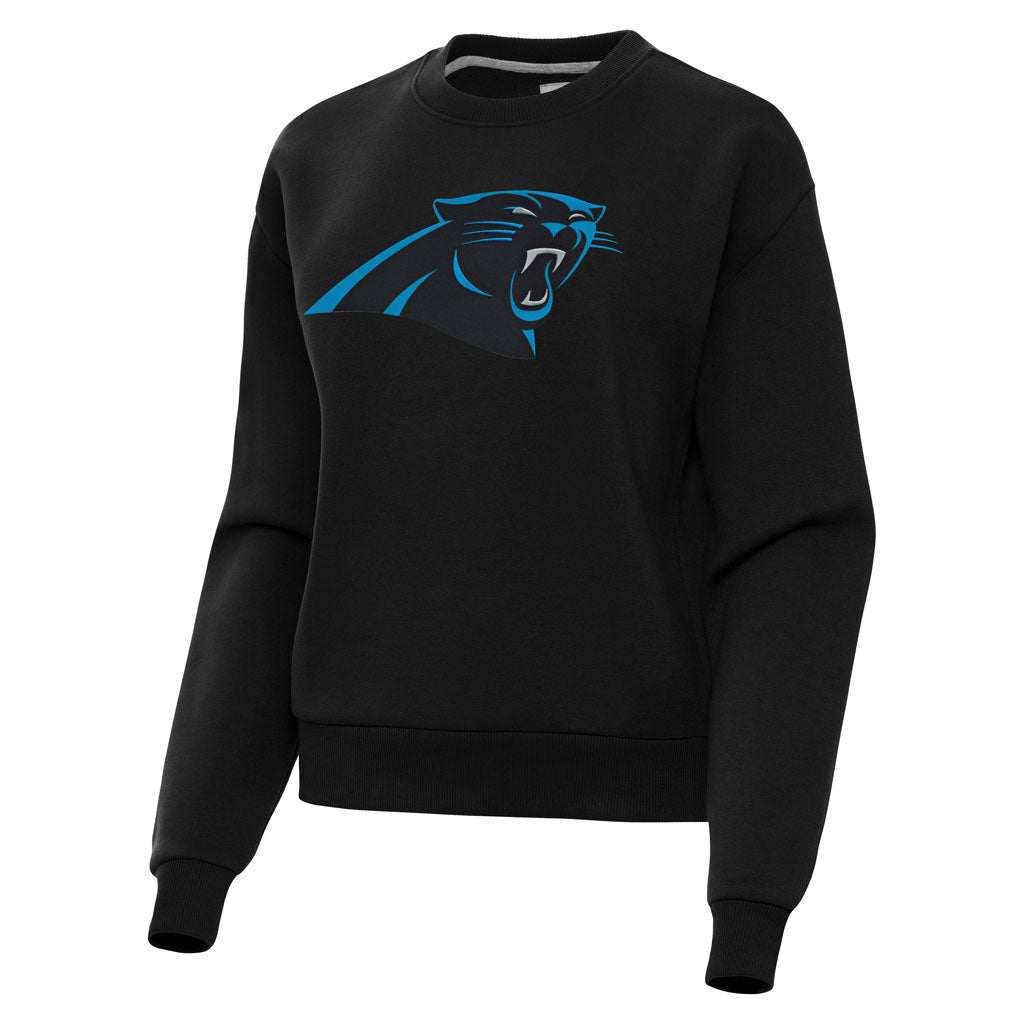 NFL Carolina Panthers Women's Antigua Full Front Victory Crewneck Sweater - Black