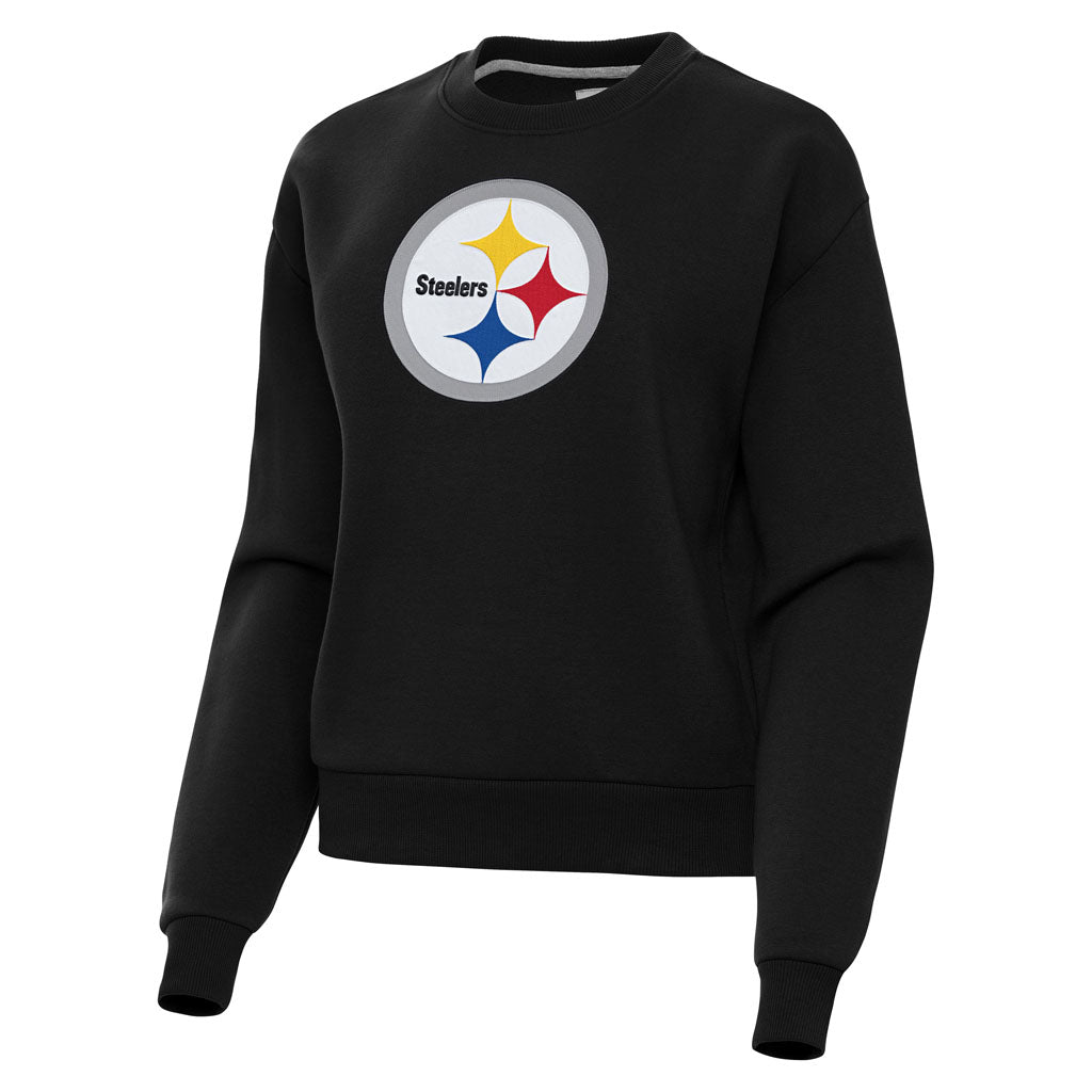 NFL Pittsburgh Steelers Women's Antigua Full Front Victory Crewneck Sweater - Black