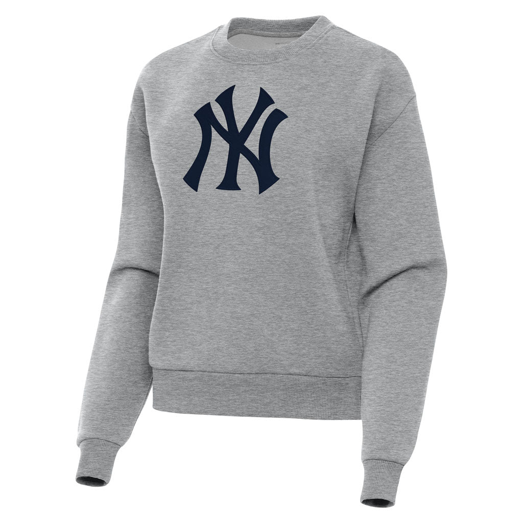 MLB New York Yankees Women's Antigua Full Front Victory Crewneck Sweater - Heather gray
