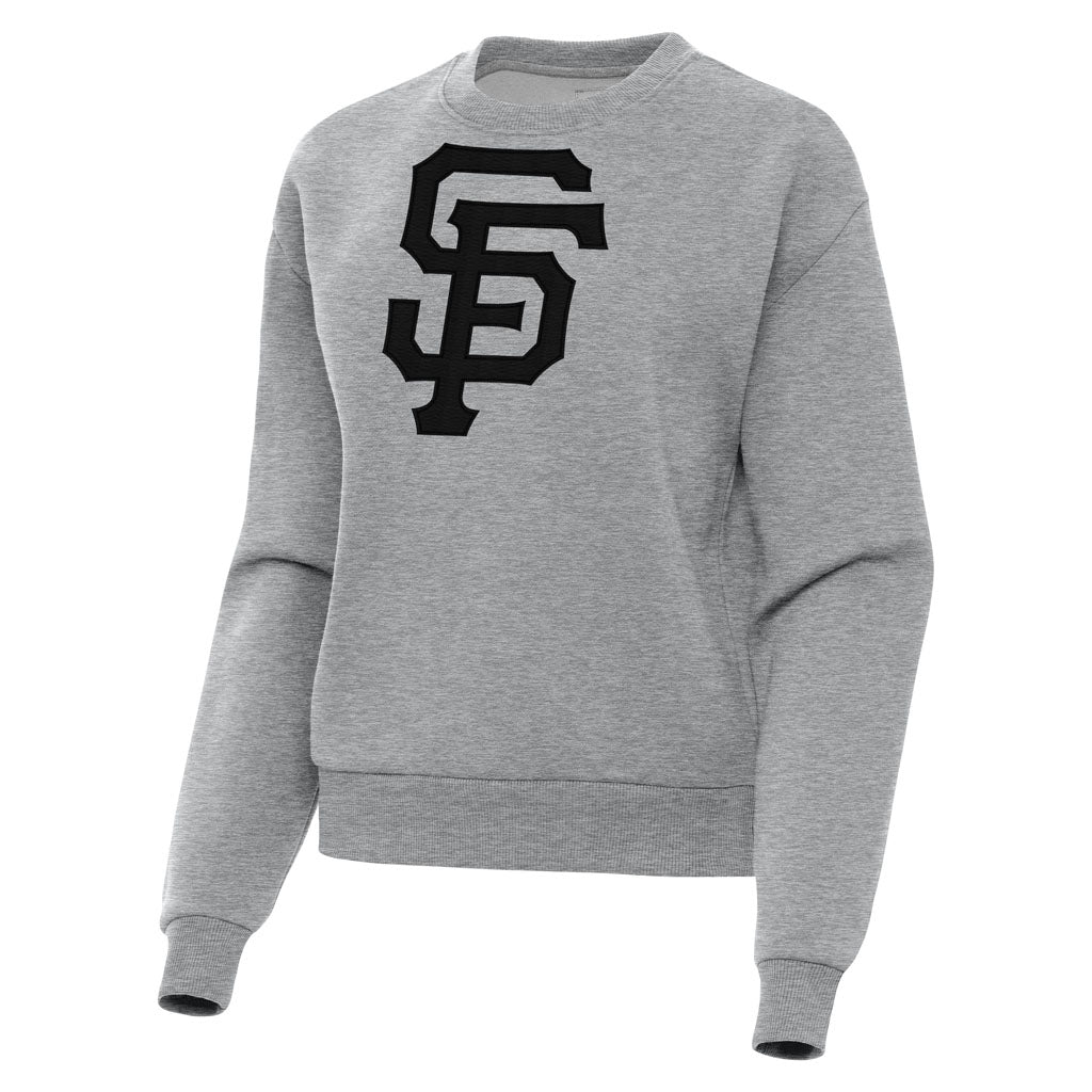 MLB San Francisco Giants Women's Antigua Full Front Victory Crewneck Sweater - Heather gray