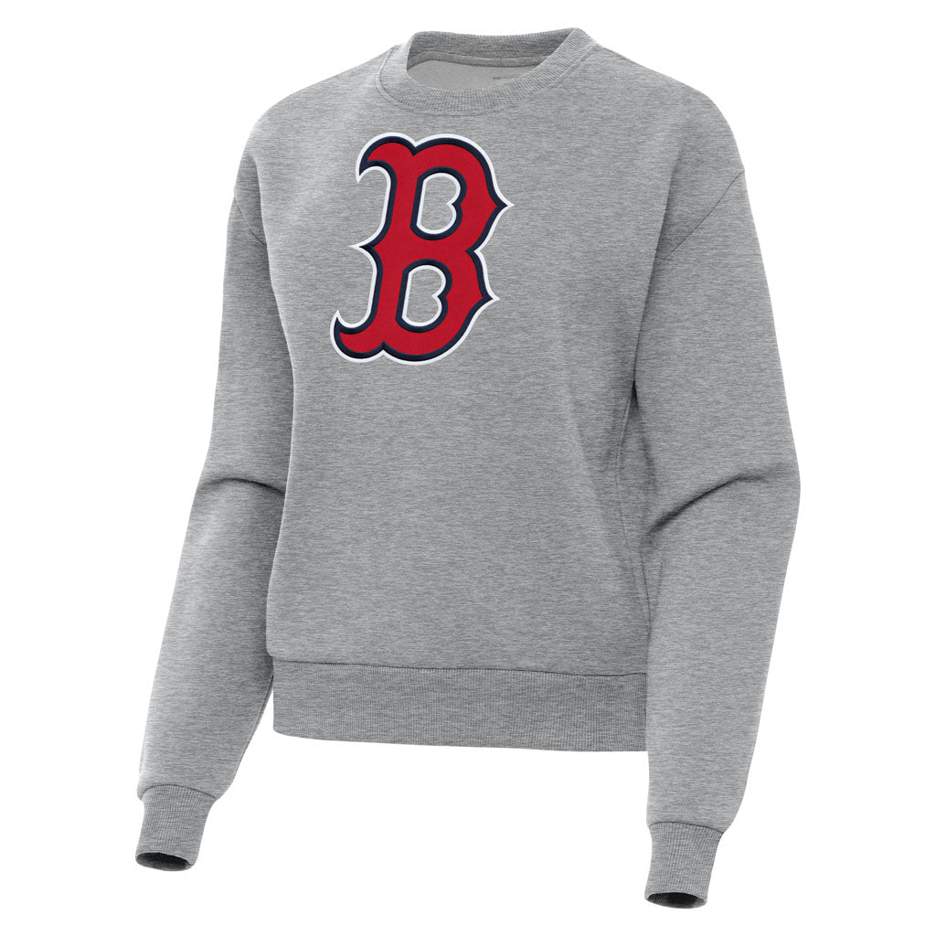 MLB Boston Red Sox Women's Antigua Full Front Victory Crewneck Sweater - Heather gray