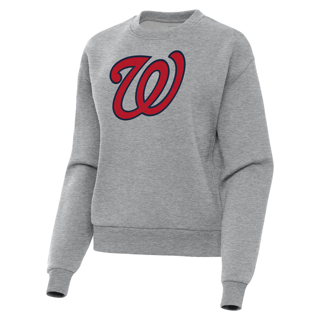 MLB Washington Nationals Women's Antigua Full Front Victory Crewneck Sweater - Heather gray
