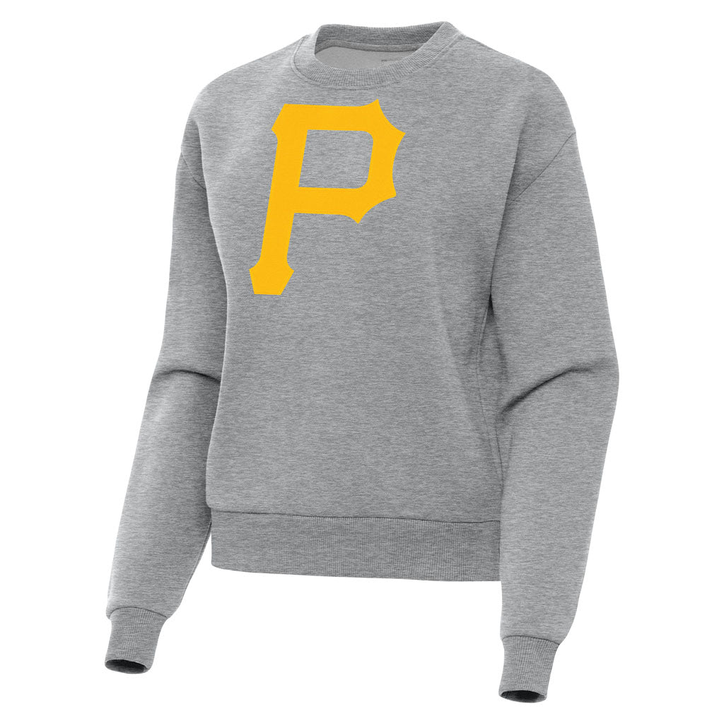 MLB Pittsburgh Pirates Women's Antigua Full Front Victory Crewneck Sweater - Heather gray