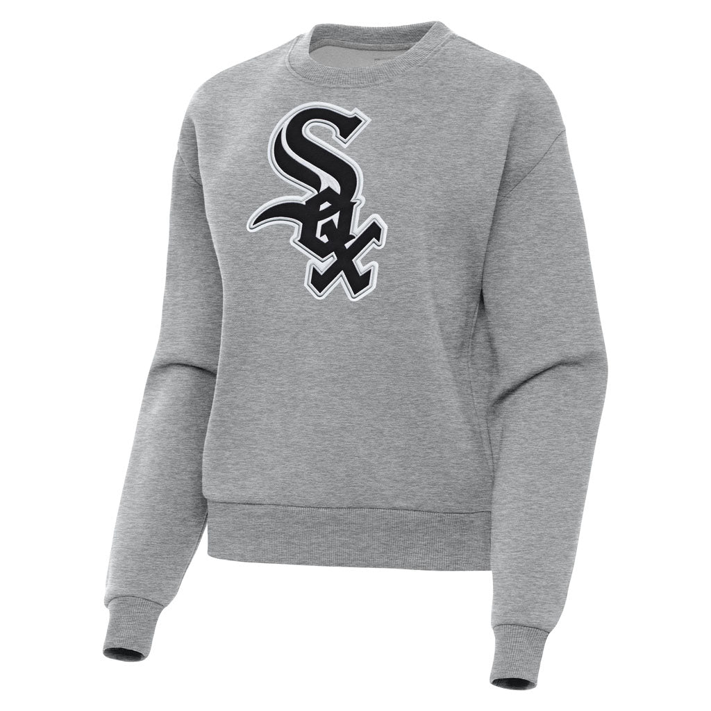 MLB Chicago White Sox Women's Antigua Full Front Victory Crewneck Sweater - Heather gray