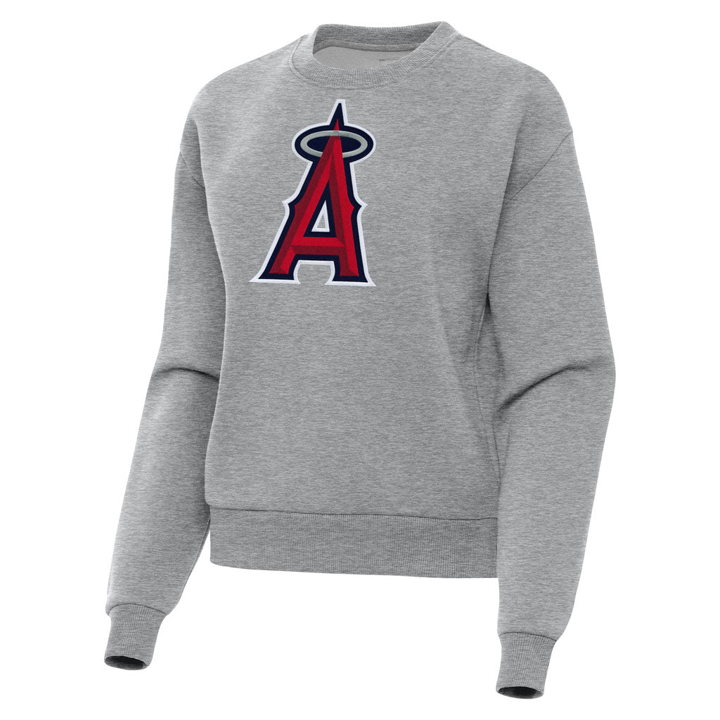 MLB Los Angeles Angels Women's Antigua Full Front Victory Crewneck Sweater - Heather gray